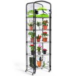 Abimars 5-Tier Mini Greenhouse with PVC Cover and Caster Wheels, 11x16x57inch Full Metal Shelves Height Adjustable Plant Shelf for Indoor Outdoor