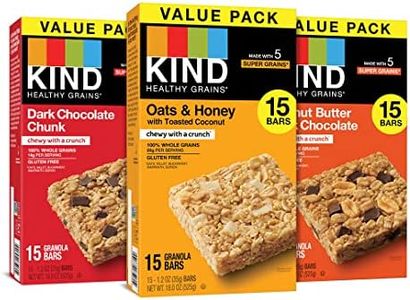 KIND Healthy Grains Bars, Variety Pack, Dark Chocolate Chunk, Oats & Honey, Peanut Butter Snacks, Gluten Free, 45 Count