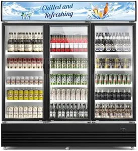 Tylza Commercial Refrigerator, Three Glass Door Display Beverage Fridge, 59.06 Cu Ft Upright Beverage Cooler Merchandiser with Replaceable Advertising Light Board, Rebound Door, Fast Cooling