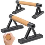 SELEWAERE Wood Parallettes Floor Workout Push Up Handles Non-Slip Pushup Bars Handstand Bars for Calisthenic Fitness Solid Wood with Sturdy Steel Tubing Feet, Load up to 600 lbs