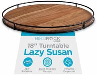 BIRDROCK HOME Wooden Lazy Susan Turntable - Countertop, Cabinet, and Table Organizer, Smooth Rotating Spice Rack, Iron-Edged Tray for Kitchen, Pantry and Dining, Rustic Wood Decor - Espresso, 18"