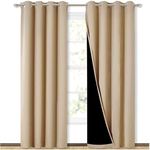 BFAM Premium Full Blackout Curtain -100% Blackout Curtain for Bedroom with Black Liner, Grommet Double Layer Full Room Darkening, noice reducing,Polyster, Set of 2,BEIGE-10FT