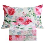 JSD 3 Piece Watercolor Rose Floral Sheet Set Twin Size, Soft Printed Microfiber Sheets Extra Deep Pocket Wrinkle Free