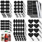 Bigqin 258Pcs Chalkboard Label Stickers Waterproof Blackboard Sticker Chalk Labels with Marker Pen for Kitchen Food Container, Jars, Glass, Spice,Cups, Bottles - (6 Assorted Shapes, 24 Sheet, 2 Pen)