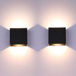 Glighone 2Pcs LED Wall Lights Indoor Up Down Wall Lamp Wall Wash Light Modern Wall Sconce Lighting Black 6W Aluminum for Living Room Bedroom Hallway Corridor, Stairs, Warm White（Not Charging）