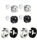 8PCS Magnetic Earrings for Men, Non-Piercing Clip-On Earrings Set, Stylish Silver and Black Stud Earrings for Party, Date, Gift, Fashion Jewelry for Women and Men