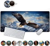 Large Mouse Pad, 31.5 x 11.8in Extended Gaming Mouse Pad with Stitched Edges, XXL Mousepad Protector Non Slip Rubber Base for Office and Home Writing Mat, Eagles in The Sky Pattern Desk Mat