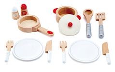 Hape Cook & Serve Set | 13 Piece Wooden Pretend Play Cooking Set with Accessories