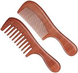 2 Pcs Sandalwood Hair Comb Set Wooden Wide Tooth Comb and Fine Tooth Comb for Women Men, Anti-static Detangling Hair Comb for Curly Fine Straight Wet Dry Hair