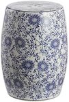 JONATHAN Y TBL1009A Lotus Blossom 17.5" Chinoiserie Ceramic Drum Garden Stool Bohemian, Coastal, Classic, Cottage, French Country, Traditional, Transitional, Bathroom, Garden Room, Patio, Blue/White