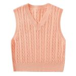 Women Sleeveless Jumpers Cable Knitted Sweater Vests Ladies Chunky Cotton Cute Tank Top Oversized Knit Pullover Sweater with Pockets Winter Plus Size Tops