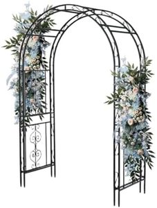 Hangiss 7 FT Steel Garden Arbor Trellis, Outdoor Metal Garden Arch for Climbing Plants, Decorative Lightweight Wedding Frame Archway for Lawn Bridal Party Ceremony, Black