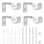 4 Pcs Curtain Pole Brackets Heavy Duty, Adjustable Curtain Rod Brackets for 25mm Poles, Silver Metal Curtain Pole Holders, Wall Rod Brackets, Curtain Rod Hanging Brackets Supports, Silver