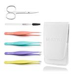 Tweezers for Facial Hair Women 6pcs, Full Size Professional Eyebrow Tweezers Kit, Precision Tweezers Set for Eyebrow/Ingrown Hairs/Splinter/Facial Hair Removal, Stainless Steel Women Tweezers by MAYKI