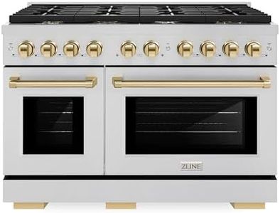 ZLINE Autograph Edition 48 in. 6.7 cu. ft. Paramount Double Oven Gas Range with 8 Burner Cooktop in Stainless Steel and Polished Gold Accents (SGRZ-48-G)