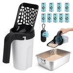 MYPIN Cat Litter Scoop, Upgraded Cat Poop Scoop with Holder Litter Tray Scoop with Bag and Waste Can Cat Litter Scooper with Extra 135pcs Waste Bags, Large Capacity Portable Litter Shovel(Black)