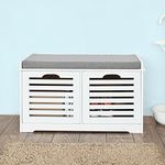 SoBuy White Storage Bench with 2 Drawers & Removable Seat Cushion,Shoe Cabinet Shoe Bench,FSR23-K-W