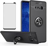 Asuwish Phone Case for Samsung Galaxy Note 8 with Tempered Glass Screen Protector Cover and Cell Accessories Magnetic Ring Holder Kickstand Protective Slim Silicone Note8 Not S8 Gaxaly Women Men Black