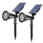 ILIKEPOW Solar Lights Outdoor Bright Adjustable 7 LED Daylight White 6000K Landscape Lights Waterproof 2-in-1 Wall Ground Security Lighting Dark Sensing Auto On/Off (Pack of 2)