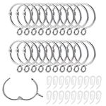 Curtain Rings and Hooks, 20pcs 32mm Internal Diameter Silver Curtain Ring Metal & with Curtain Hooks, Loose Leaf Ring - Easy to Open/Close, Rail for Hanging Rings Curtains and Pole rail (Silver)