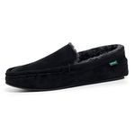 DUNLOP Mens Famous George Moccasin Loafers Faux Sheepskin Fur Slippers with Rubber Sole (Black, UK Footwear Size System, Adult, Men, Numeric, Medium, 9)