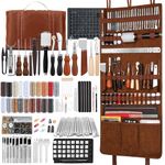 SUVSOON Leather Tool Kit with Leather Handbag, Leather Crafting Tools with Waxed Thread Snap Button Rivet Cuting Mat Leather Tools for Leather Polishing Sewing Carving and Cutting