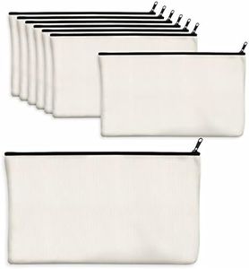 8 Pack Canvas Pencil Pouch, DIY Craft Zipper Bags Blank Makeup Bags Multifunctional Pouches Pencil Case for Cosmetic Toiletry Stationary (Beige, 8.3” x 4.7”)