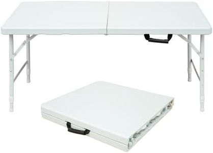 Folding Table 4 Foot Portable, Plastic Foldable Table Adjustable Height with Carrying Handle for Dining, Picnic, Party, Camping