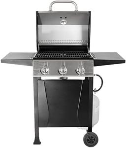 Grill Boss Outdoor Barbeque 3 Burner Propane Gas Grill for Barbecue Cooking with Top Cover Lid, Wheels, and Side Storage Shelves, Black