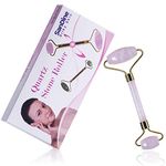 Rose Quartz Roller for Face - Rose Quartz Jade Roller 100% Real and Natural – Facial Roller for Eye Puffiness - Silent Quartz Roller for Beautiful Skin - by Sandine
