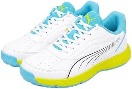 PUMA Men Nu Cricket Shoes | Lightweight Rubber Sports Shoes (White Vibrant Blue Lime, US Footwear Size System, Adult, Men, Numeric, Wide, 9)