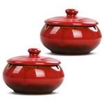 InciFuerza 2 Pack Ceramic Ashtray with Lids, Windproof, Cigarette Ashtray for Indoor or Outdoor Use, Ash Holder for Smokers, Desktop Smoking Ash Tray for Home Office Decoration (Red)