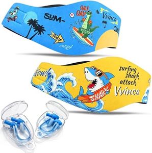 Vvinca 2 Pack Swimming Headband for Kids with Swim Earplugs & Nose Clip, Keep Water Out and Hold Earplugs in - Toddler Water Headband for for Surfing, Bathing, Pool & Beach, Ages 1-5, Not for Diving