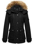 Wantdo Women's Winter Jacket Puffer Jacket Women Coat with Fur Hood Black 2XL