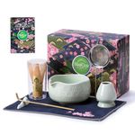 Buucup Matcha Whisk Set, Ceramic Matcha Set Includes Matcha Bowl, Matcha Whisk and Holder, Bamboo Scoop, Scoop Rest, Sifter and Tea Towel - 7 Pcs Matcha Kit for Matcha Lovers (Mint)