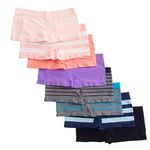 Alyce Intimates Seamless Girls Boyshort Panties, Pack of 8 | Solids & Prints, Striped & Solids 2, Medium