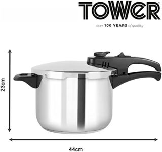 Tower 6L Pressure Cooker – Silver Stainless Steel