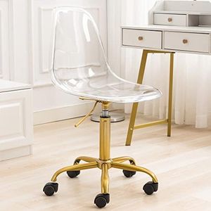 Villeston Acrylic Clear Desk Chair, Modern Small Rolling Cute Armless Vanity Plastic Chair Home Office Lucite Ghost Chairs with Wheels and Adjustable Height, Clear