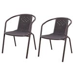 The Fellie Wicker Garden Chairs Outdoor Bistro Chair Rattan Stackable Chair Set of 2 Garden Dining Chair with Backrest, Armrest（2PC Chair-Brown