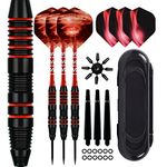 Steel Tip Darts Set 22g,3 Pack Professional Dart with Aluminum Shafts(+3 More Spare Shafts) and 2 Style Flights And Darts Case -Red