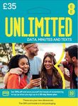 EE Unlimited Data Sim includes £35 pre-paid credit, Unlimited Data, Unlimited Minutes & Unlimited Texts