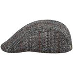 Sterkowski Norte Scally Cap | Harris Tweed Flat Cap with Earflap for Men and Women|Warm Traditional Peaked Cap with Earflaps, Gray Check, 7.125