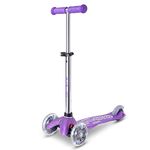 Micro Scooters | Mini Micro Deluxe Glitter LED Children's Scooter | Handlebar Adjustable | Light Up Wheels | 2-5yrs | Boys & Girls | Glitter Purple