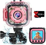 DROGRACE Children Kids Camera Waterproof Digital Video HD Action Camera Sports Camera Camcorder DV for Girls Birthday Holiday Gift Learn Camera Toy 1.77'' LCD Screen (Pink)