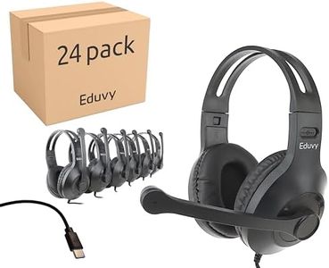 Eduvy Bulk Type C Headphones for Classroom with Microphone. Heavy-Duty School Pack Wired Headphones for Students with Rotating Boom Mic. Fits USB C Ports on laptops and Tablets. (24 Pack Black)