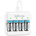 Battsea Rechargeable Battery 4 Pack 750mAh 3.7V Lithium Batteries 123A with Fast Charger for Arlo Camera Flashlights Microphone Smoke Detector Electric Shaver Alarm Clock Calculator