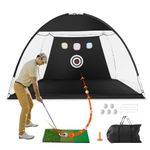 VEVOR Golf Net, 10x7ft All in 1 Golf Practice Net, Indoor Outdoor Home Golf Swing Training, Golf Hitting Aid Net with Target/Turf Mat/Balls/Tee/Carry Bag, for Backyard Driving Chipping, Gift for Men