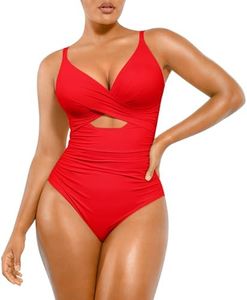 SHAPELLX Tummy Control Swimsuits Women Bathing Suit Shapewear Swimsuits Women Plus Size Swimwear (Red,3X-Large)