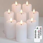 Yeelida Battery Operated Flickering Candles with Teardrop-Wick,Pack of 8 Plastic Flameless White LED Two Remote Pillar Candles with Timer,Lasting 600+ Hours(D2”x H4.3” 5.5” 6.7”)