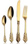 24x7 eMall Golden Royal Cutlery 4 Pc Set, 18/10 Stainless Steel, Dishwasher Safe. Gold Cutlery Royal Gold Set Dinner Guest